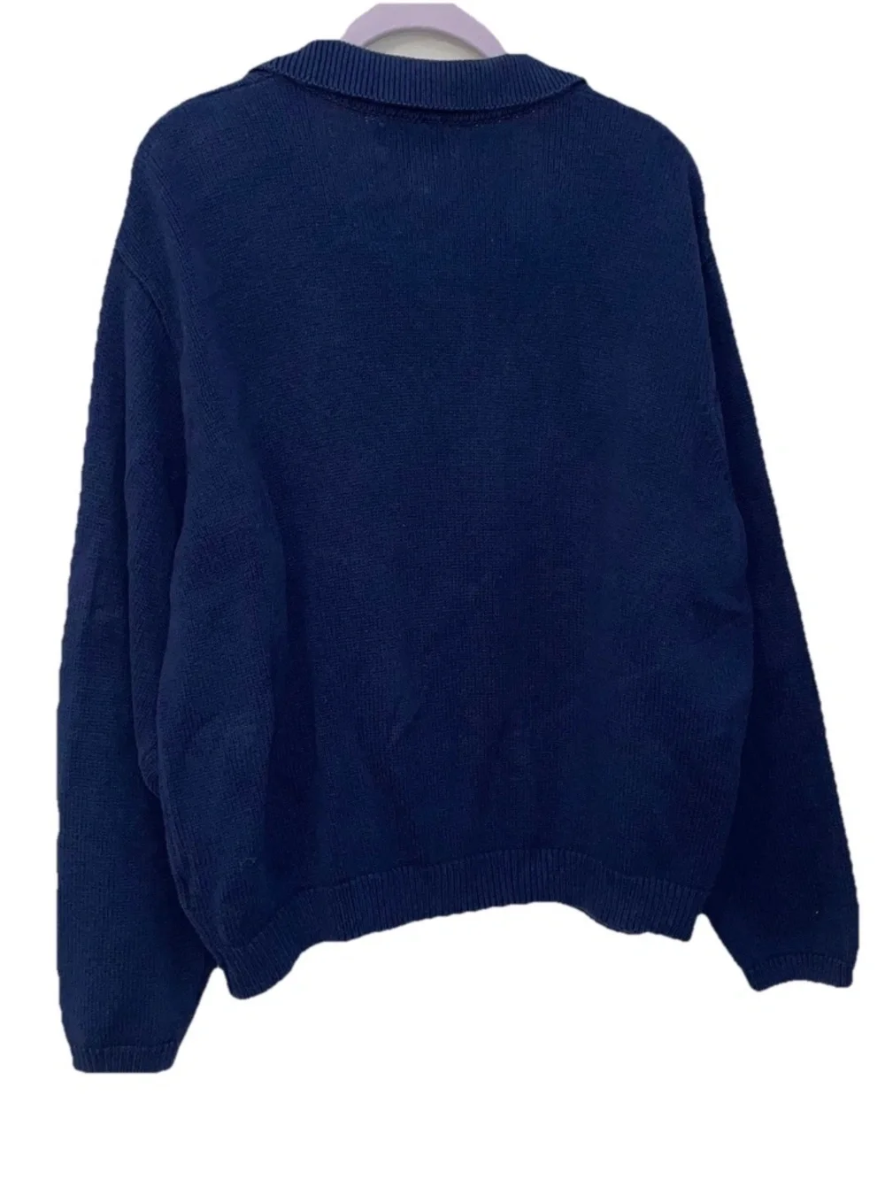 Lands' End  End Navy Cardigan Sweater Medium 100% Cotton Collar Oversized - Picture 2 of 10